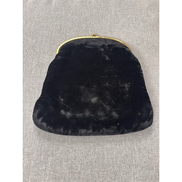 VINTAGE Coblentz Black FOLDOVER Clutch Frame Kisslock Velvet Fully Lined Gold - Picture 8 of 11
